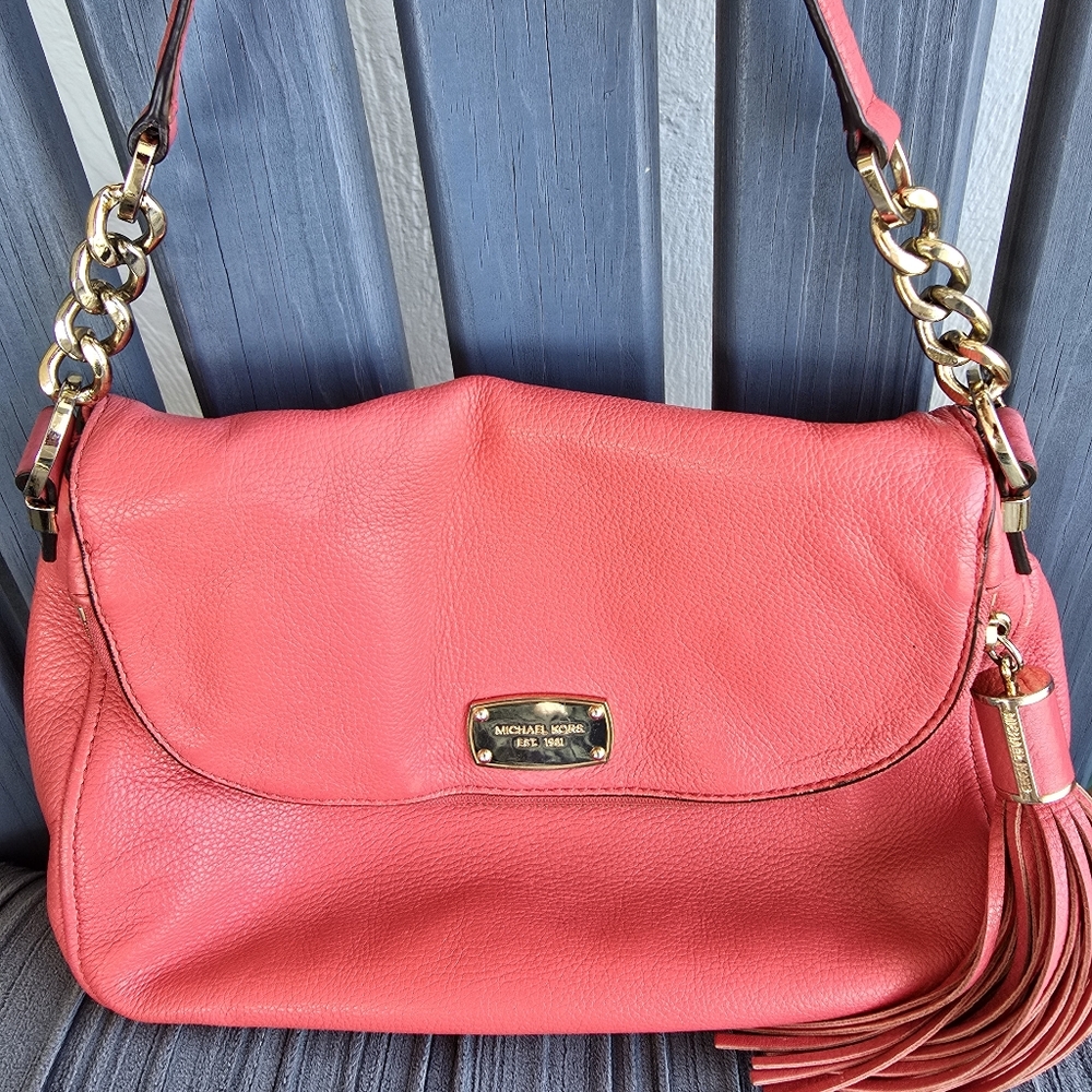 Michael Kors Vibrant Coral Shoulder Bag w/Tassle Good Condition!